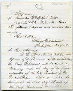 Bevat bevelen voor alle marineschepen op de dag van Abraham Lincoln